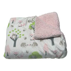 Blankets & and Beyond Baby Sherpa Tree Raccoon Owl Fox Hedgehog White Pink Green